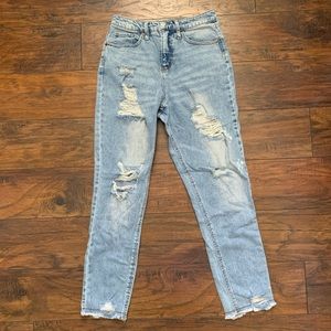 Light washed distressed Mom jeans